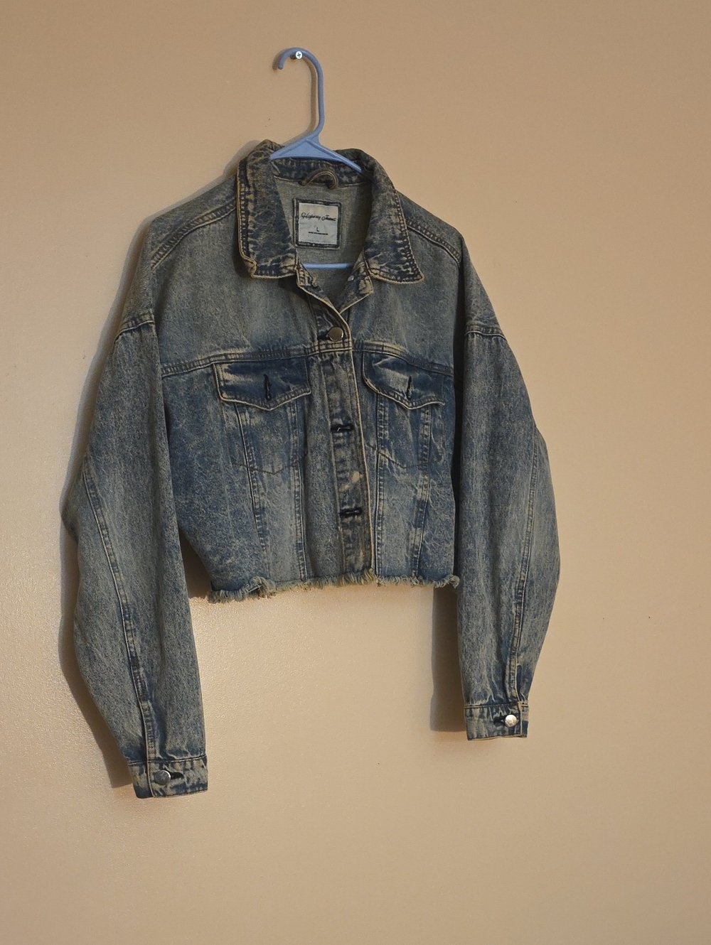 Highway Jeans Cropped Distressed Denim Jacket - Blue